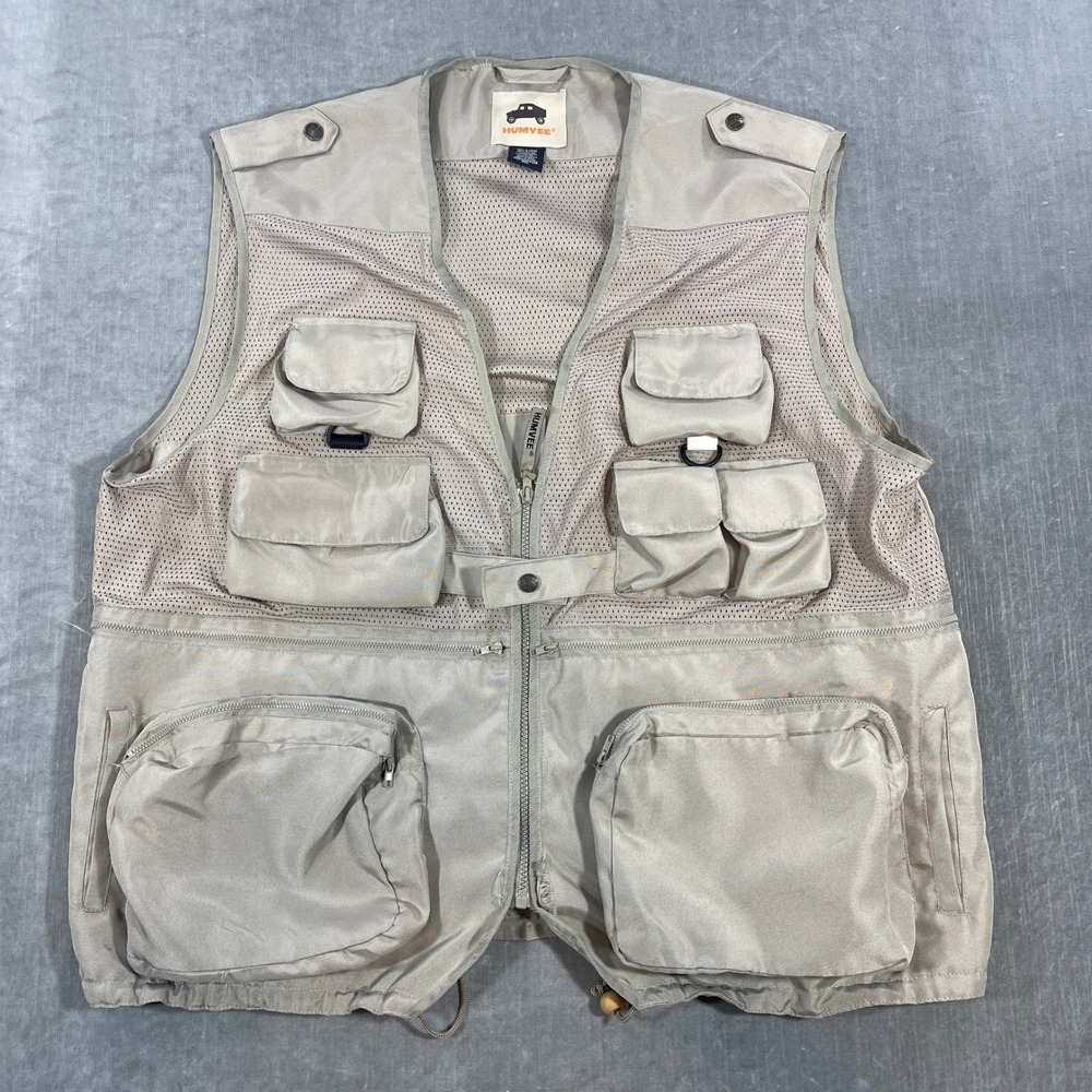 HUMVEE‎ Mens  2XL Khaki Mesh Utility Fishing Hunting Vest Pockets